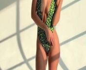 Emily Ratajkowski in green swimsuit October 1, 2019 from girl onepiece cameltoe