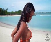 Putri Cinta stripping on a beautiful tropical beach from preeti zinta huge tits