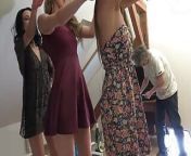 Summer Dress Strip and Dance Party with Three Amateur College Girls Invited for a Naked Try on Haul for a Fake Shooting from skirt dance no panties