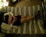 Sexy girl lying on her bed with pointed lace up shoes from beautiful girl lying for lover