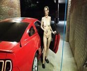 Naked washing at public car wash from nude carwash girl