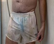Showering in my sexy old adidas white Liverpool nylon football shorts from the 80’s from gay old man 80