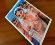 Erotic Art Or Drawing Of Sexy Indian Woman getting wet with Four Men from mom son xx erotic pencil drawings