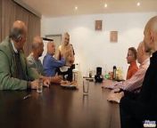 Sexy teen waitress is gangbanged by a group of grandpas from group of nude woman