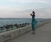 Dancing by Embankment with Blue Shawl from nudist belly dance
