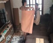 naughty married woman drops towel to seduce delivery man! from deelivery boy