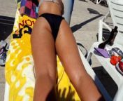 Gf opens legs shows pussy lines, ass at pool, bikini slip from outdoor pool boob slip