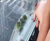 Downtown city window BREASTMILK squirt from boobs breastmilk video