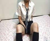 A cute woman in school uniform masturbates alone while sweating under her armpits. from armpit under white