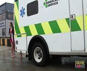 Naughty nurses having fun with two guys in the ambulance from doctor take patient penis