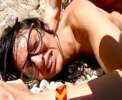 Raquel Abril a cheating whore with brown hair enjoys screaming with pleasure while fucking on a beach from emanuelly raquel real flash in public