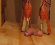 High Heel Cock and Ball trample Orange Metal from ball trample