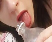 Nicely and gently sucking on the cap. Close-up from student girl gently sucks and loves cum