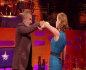 Jessica Chastain in a blue dress takes down Graham Norton from jhansi nude dress fakes