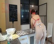 Nudist housekeeper Regina Noir cooking at the kitchen. Naked maid makes dumplings. Naked cooks. bra 3 from nudism ls 3