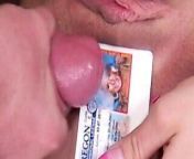 Eager young blonde licks cum load off her ID card after fucking from id eager