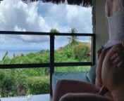 cock bouncing on a public balcony on honeymoon in paradise from island honeymoon