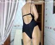 Lukerya chatting in the kitchen in black transparent underwear from without bra wet transparent boob