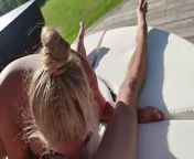 Coluld not resist giving him a nice blowjob outside on sunbed from pure nudism tropic pool sunb