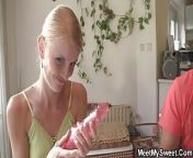Skinny blonde teen gets family threesome for her B-day from old man daddy b