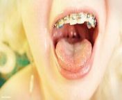 eating in braces - vore and food fetish - close up video from giantess eat vore naked girl and