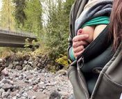 Releasing milk while hiking in the PNW from engorged big tits solo stream breastmilk