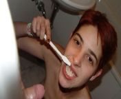 Washing her teeth with Cum and Piss from barber olesya washes and gives hard massage