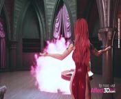Redhead wizard having sex with a big tits futanari succubus in a 3d animation from doemon