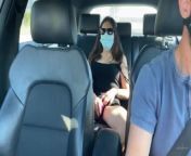 Milf cheating wife cums with Uber guy on the way to the beach from solo sex in public transport