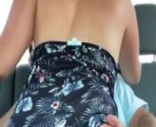 Milf gets fucked in parking lot backseat outside restaurant from couple in park