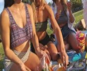 Risky public flashing - Picnic in the park with friends from upskirt in park spy