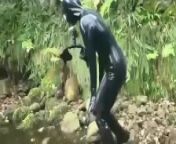 Outdoor walk in the wood and river bath full encased in black latex catsuit and rubber gas mask from aunty river bath ful nakedamantha ruth xossip new fake nude sex images com