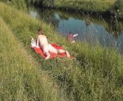 Riverside naked milf sunbathing is not shy about random fisher. Outdoors. Wild beach. Public nudity from nigeria naked woman pussy expoded in public videojay kajol foking