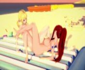 Erza and Lucy have lesbian sex on the beach - Fairy Tail Hentai. from hentai lucy heartfilia pussy spreadean sex m