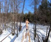 Russian Nude Girl in forest on bridge and with ships from pure nudism sunny forest retreat so