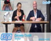 Camsoda News Network anchors rides sybian and gives amazing blowjob from sybian 18