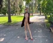 Stylish Lady walks naked in park. Public. from anita werner nago po